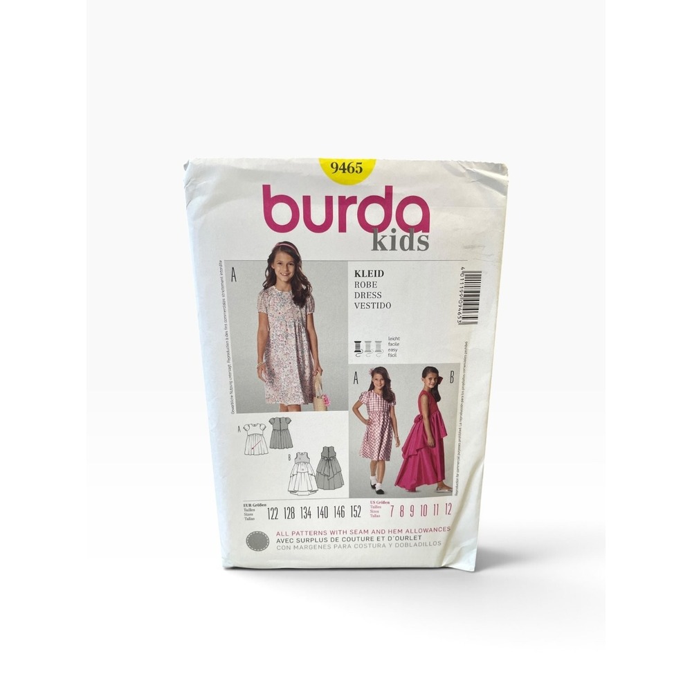 Burda Kids 9465 Dress Girls Sizes 7-12 Modern Sewing Pattern Uncut